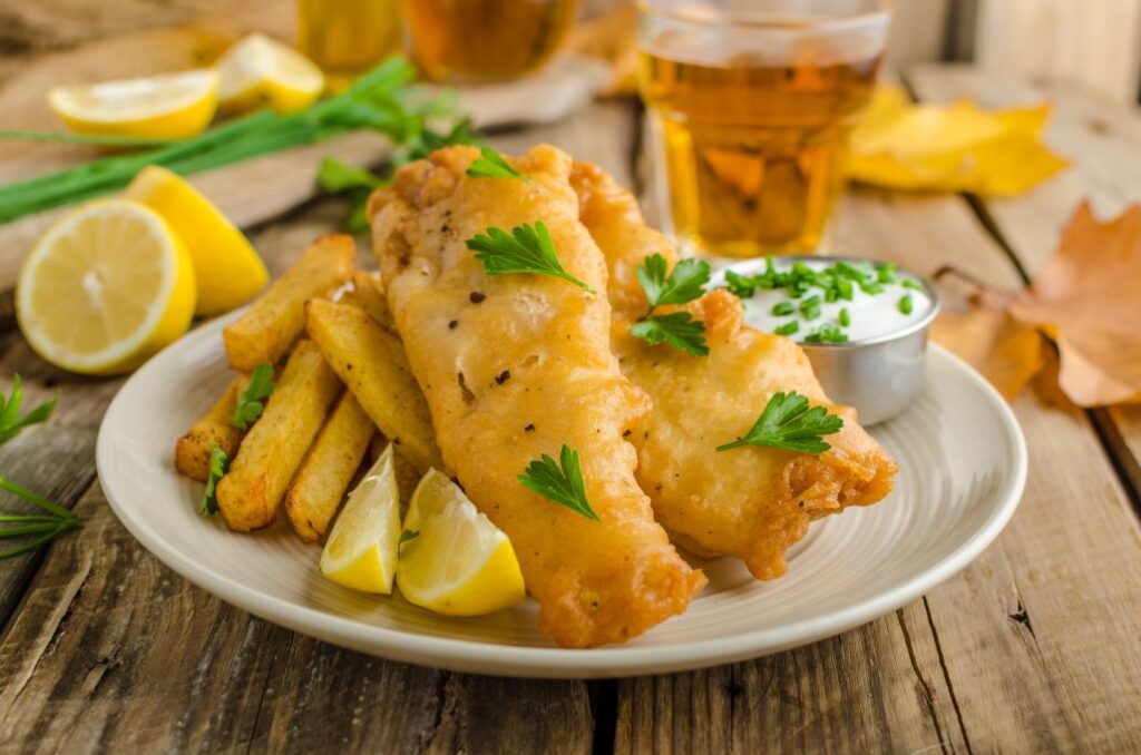 kochen mit Bier frittiert Fisch & Chips Fish & Chips